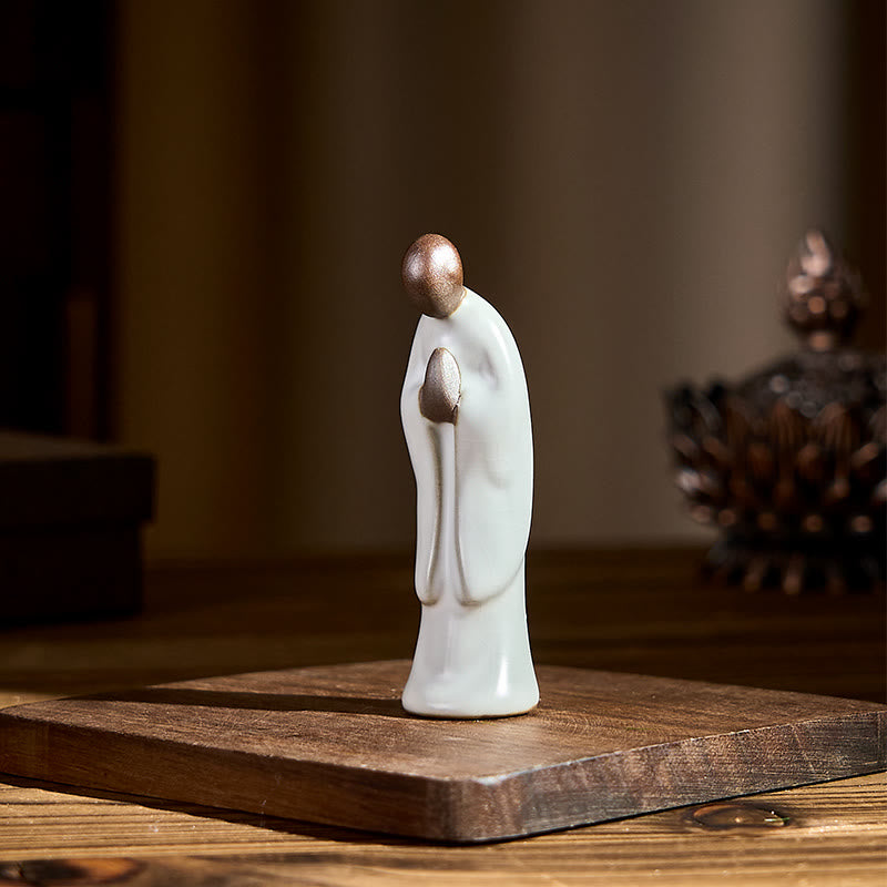 Meditation Monk Ceramic Statue – side profile of seated monk showing straight, monk statue, serenity decor, ceramic figurine