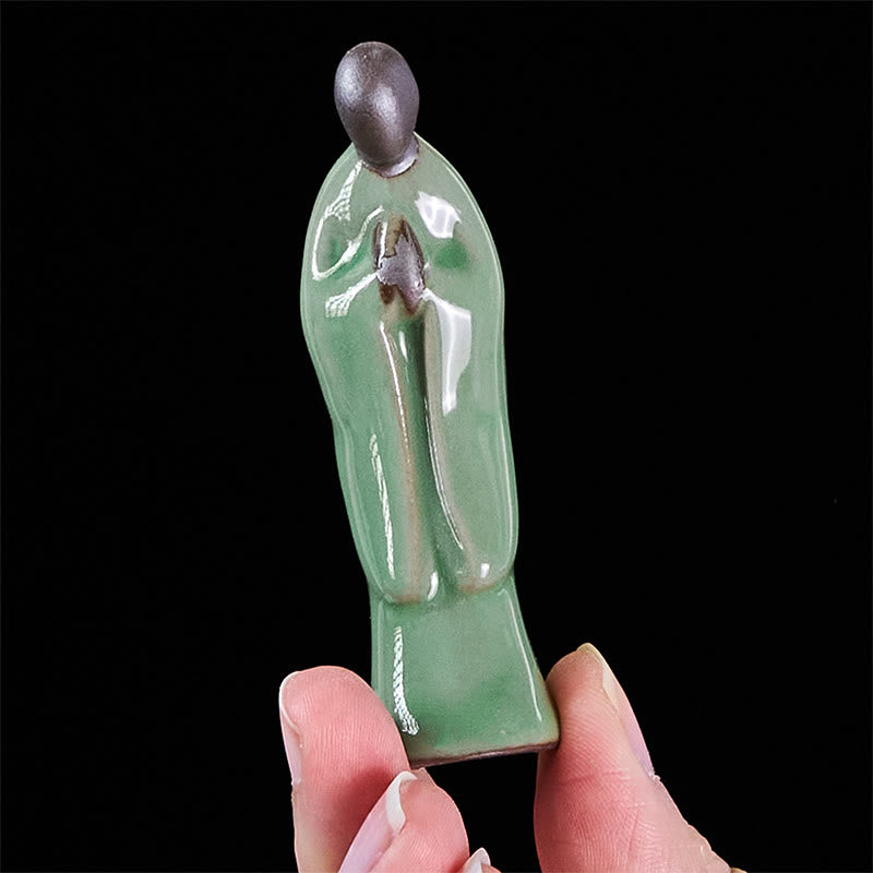 Meditation Monk Ceramic Statue – monk in meditation with smoke from incense, monk statue, serenity decor, ceramic figurine