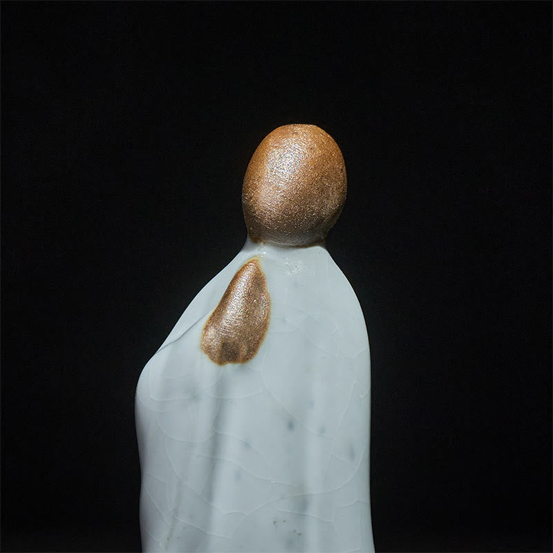 Meditation Monk Ceramic Statue – statue with Himalayan salt lamp and mala, monk statue, serenity decor, ceramic figurine