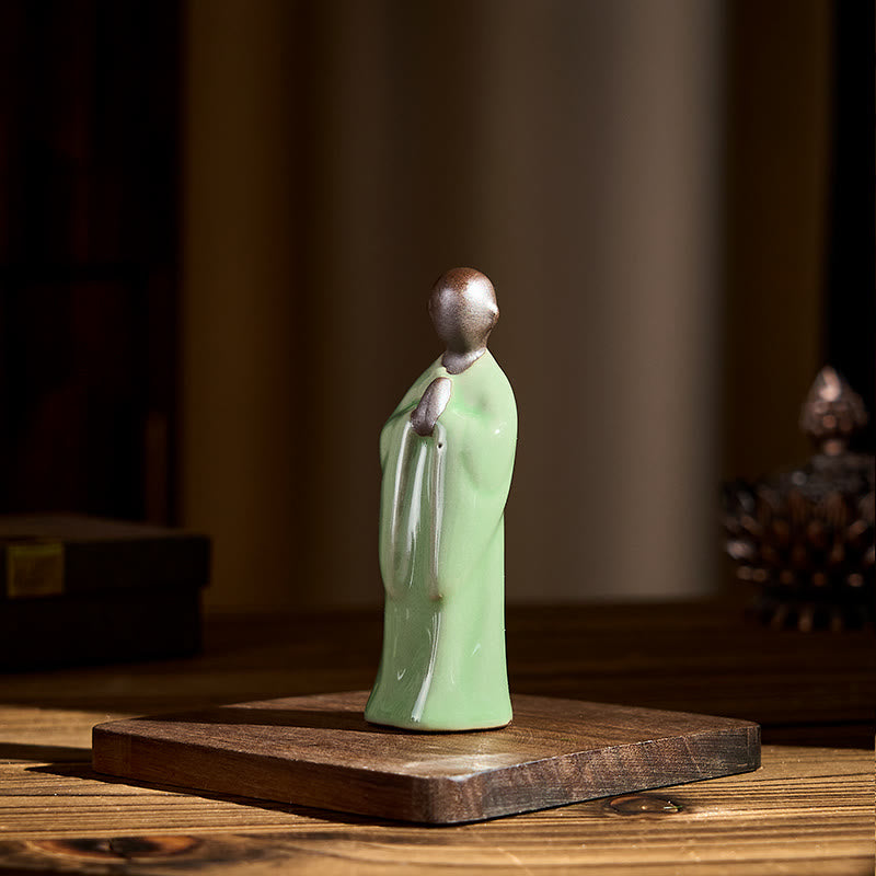 Meditation Monk Ceramic Statue – close-up of eyebrow showing detailed, monk statue, serenity decor, ceramic figurine
