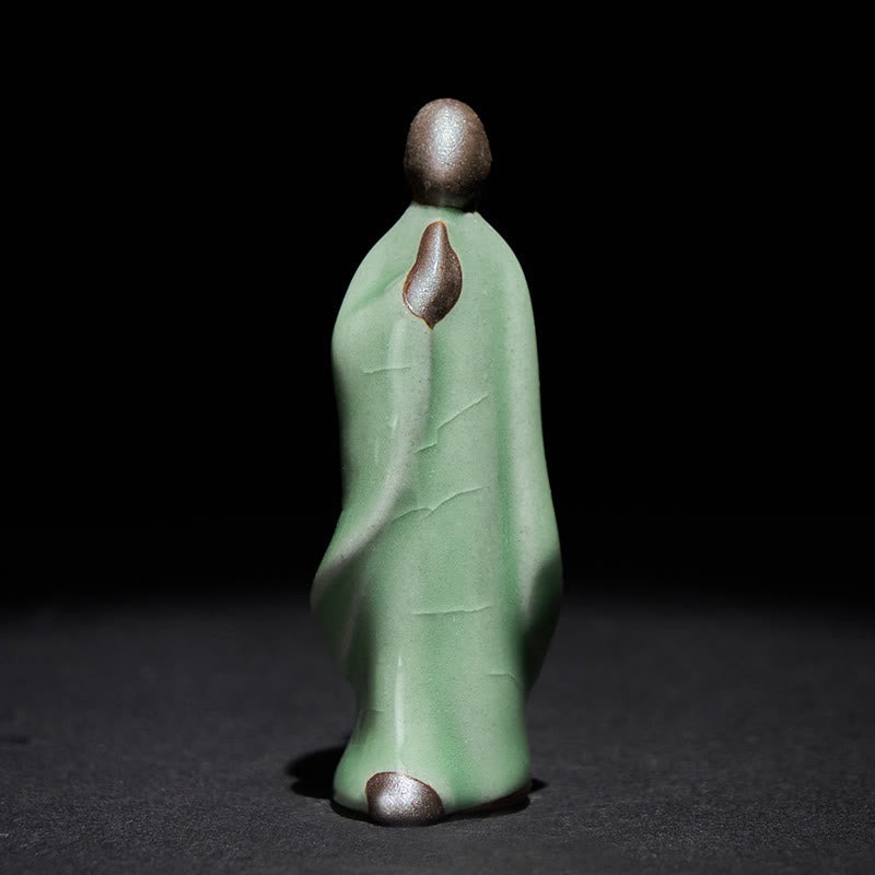 Meditation Monk Ceramic Statue – statue in yoga studio shelf with rolled mats, monk statue, serenity decor, ceramic figurine