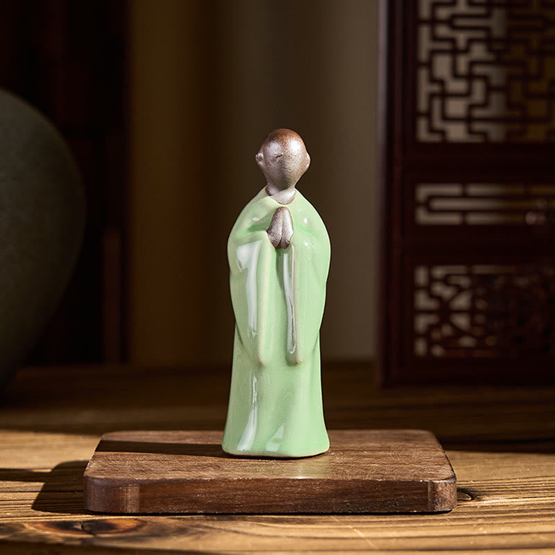 Meditation Monk Ceramic Statue – monk figurine with weathered antique glaze, monk statue, serenity decor, ceramic figurine