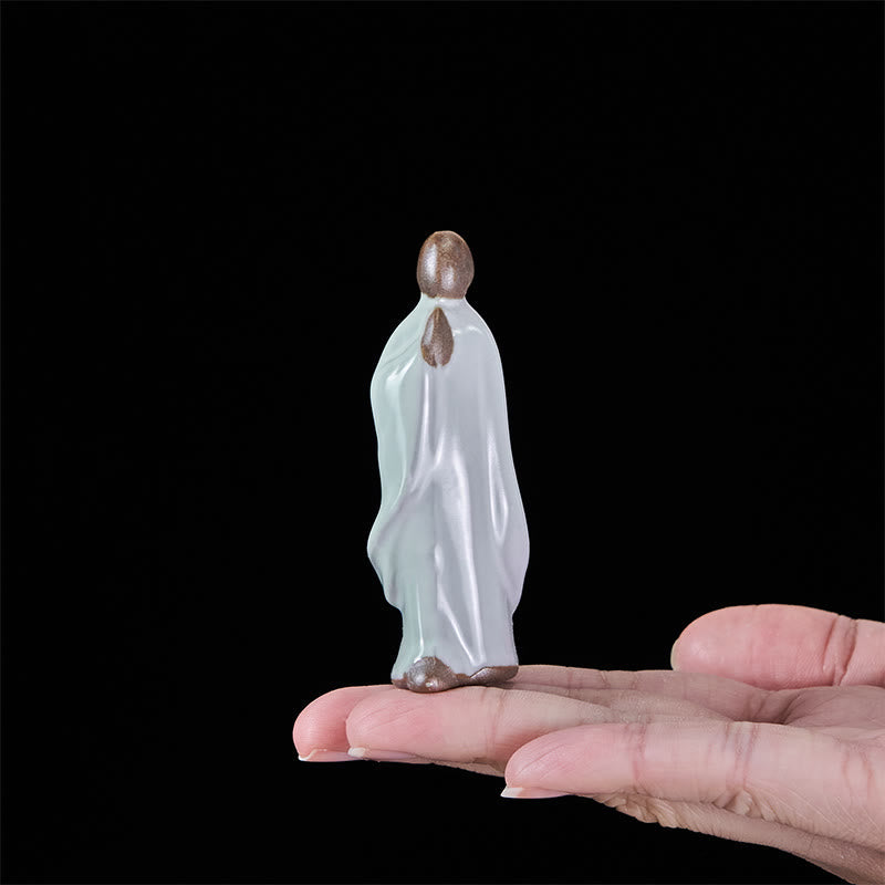 Meditation Monk Ceramic Statue – monk figurine with glossy ivory glaze and, monk statue, serenity decor, ceramic figurine