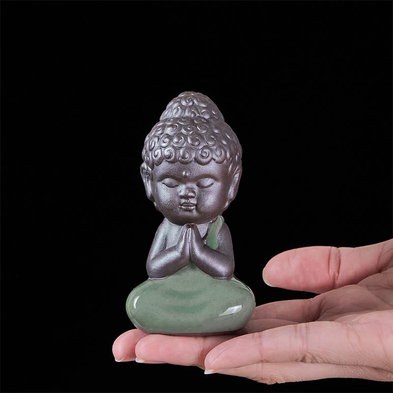 Prayer Meditation Resting Monk Statue – side view of resting monk showing curved, ceramic statue, zen gift, meditation decor