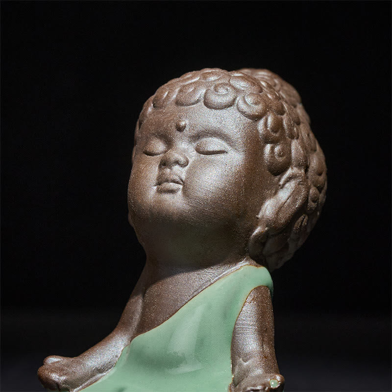 Prayer Meditation Resting Monk Statue – monk statue with lavender sprigs and, ceramic statue, zen gift, meditation decor