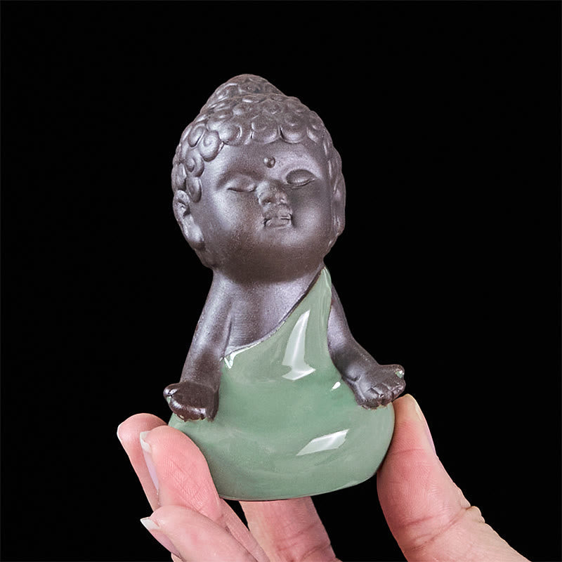 Prayer Meditation Resting Monk Statue – ceramic statue bottom showing maker mark, ceramic statue, zen gift, meditation decor