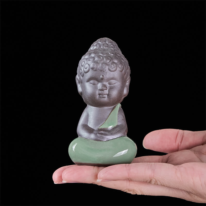 Prayer Meditation Resting Monk Statue – ceramic statue on rattan mat with dried, ceramic statue, zen gift, meditation decor