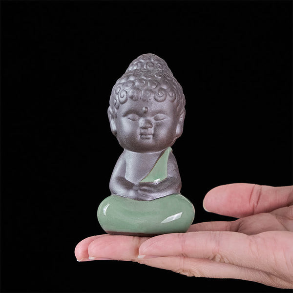 Prayer Meditation Resting Monk Statue – ceramic statue on rattan mat with dried, ceramic statue, zen gift, meditation decor