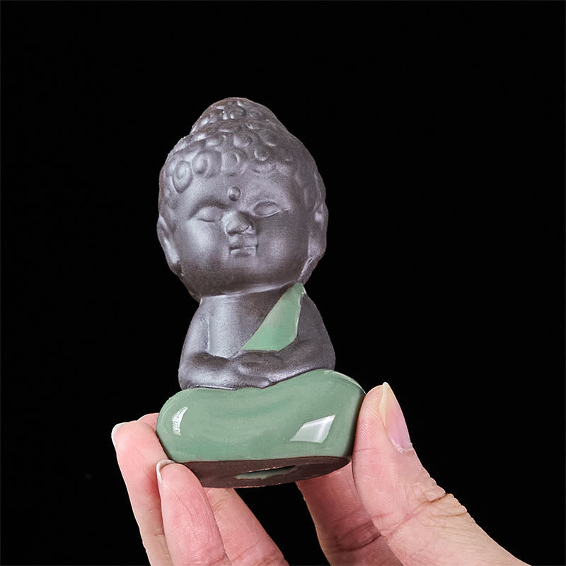 Prayer Meditation Resting Monk Statue – size comparison with ruler showing, ceramic statue, zen gift, meditation decor