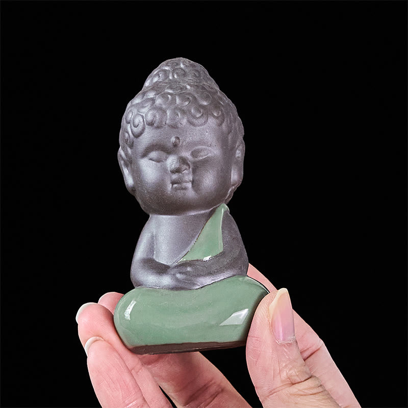 Prayer Meditation Resting Monk Statue – monk statue beside small Buddha and, ceramic statue, zen gift, meditation decor