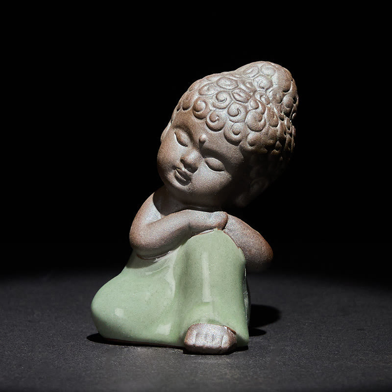 Prayer Meditation Resting Monk Statue – monk in resting pose with knee up, arm, ceramic statue, zen gift, meditation decor