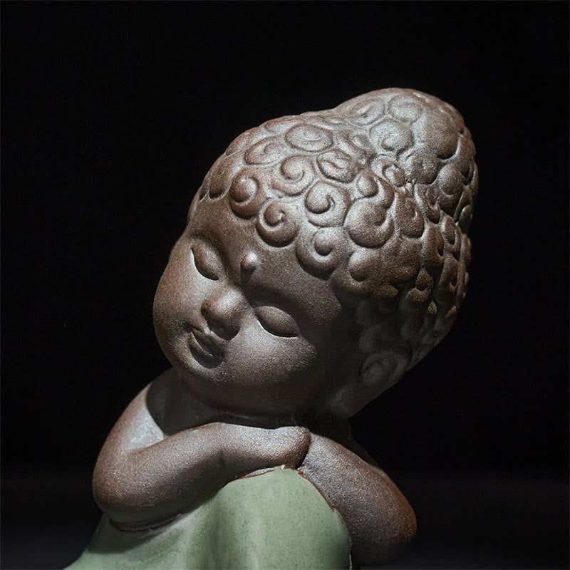 Prayer Meditation Resting Monk Statue – handcrafted ceramic texture in macro, ceramic statue, zen gift, meditation decor