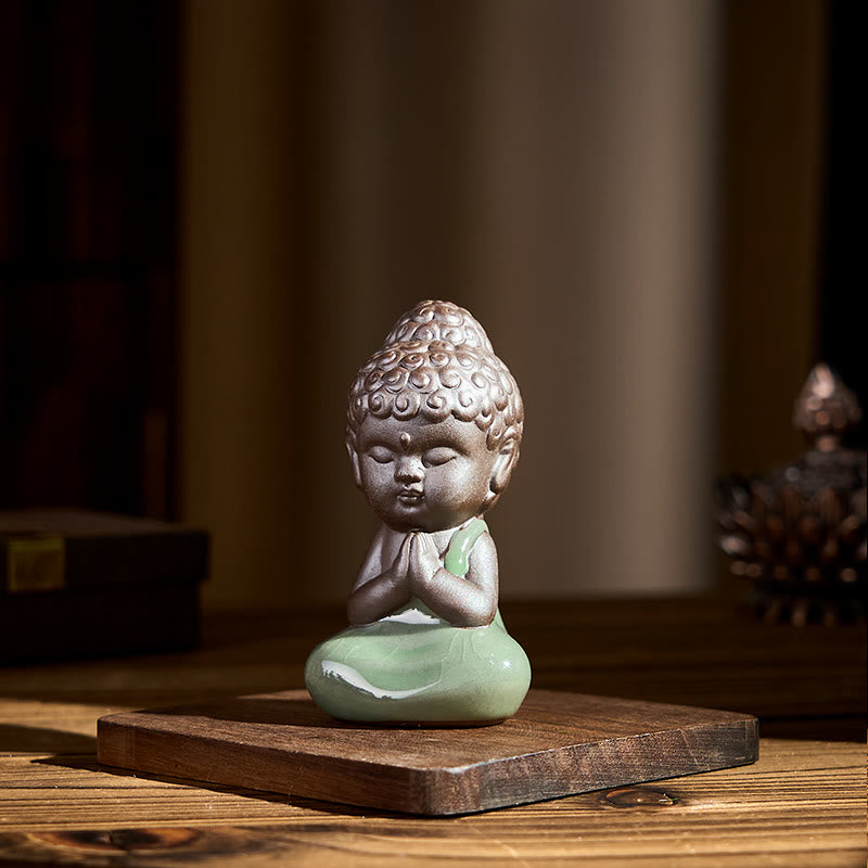 Prayer Meditation Resting Monk Statue – ceramic figurine with textured robe in, ceramic statue, zen gift, meditation decor