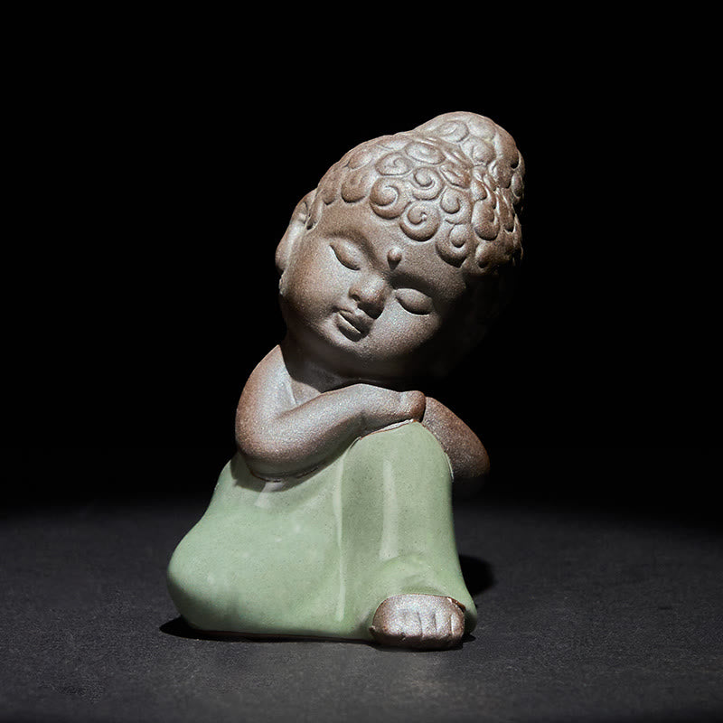 Prayer Meditation Resting Monk Statue – statue with glossy finish reflecting, ceramic statue, zen gift, meditation decor