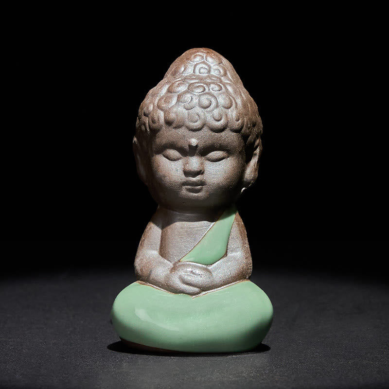 Prayer Meditation Resting Monk Statue – three-quarter view showing shaved head, ceramic statue, zen gift, meditation decor