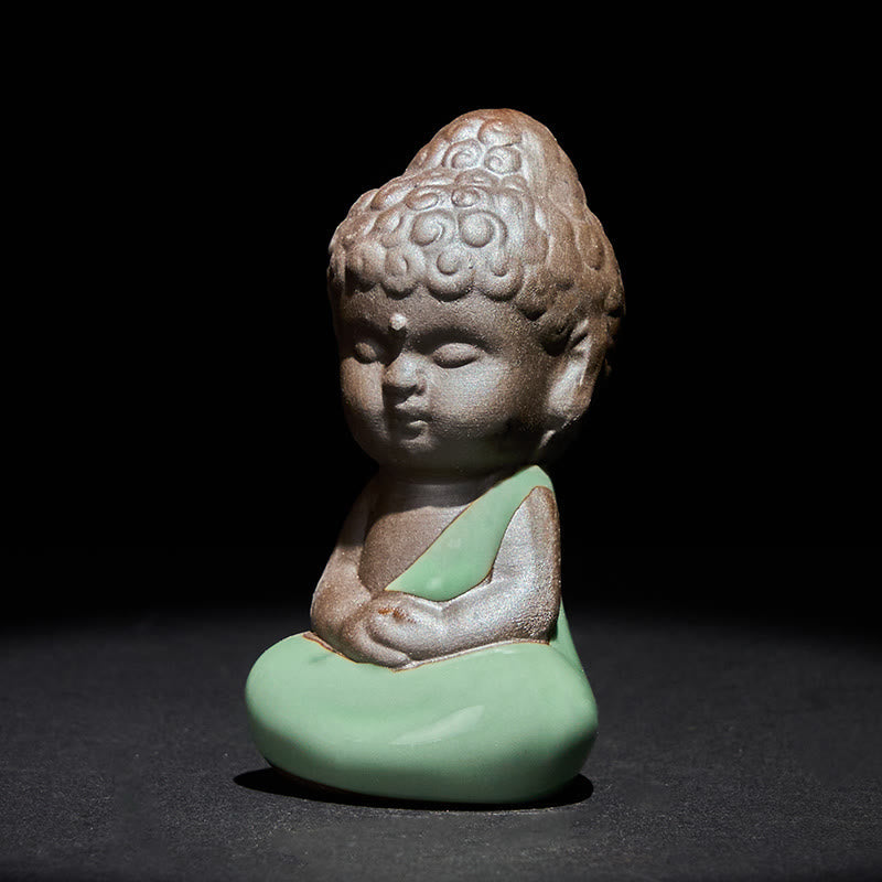 Prayer Meditation Resting Monk Statue – statue on white shelf against neutral, ceramic statue, zen gift, meditation decor