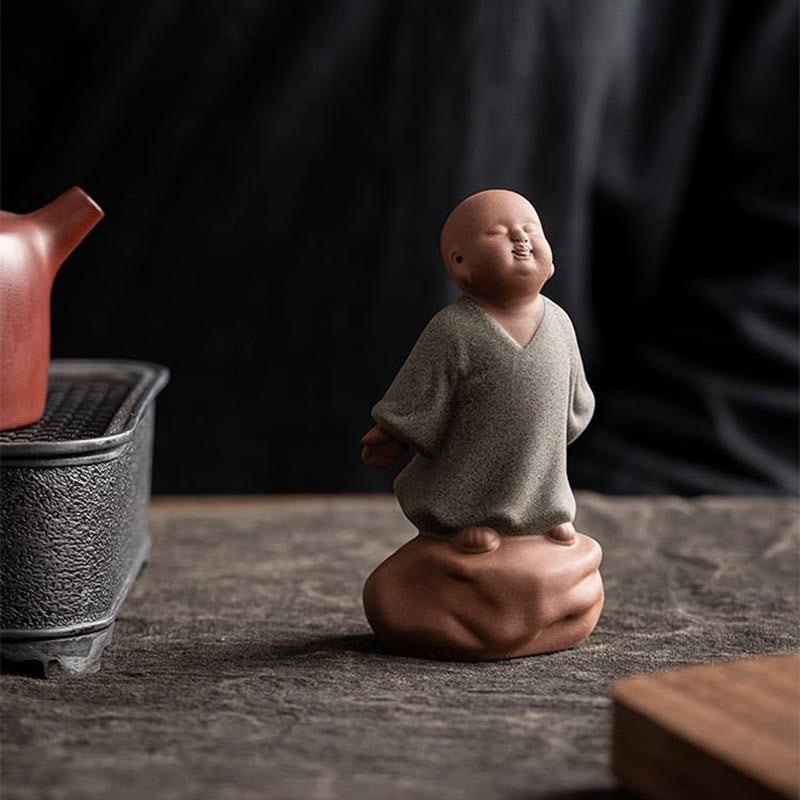 Looking Up Resting Monk Ceramic Statue Compassion Home Decor – monk in meditation rest pose, zen garden ceramic figurine