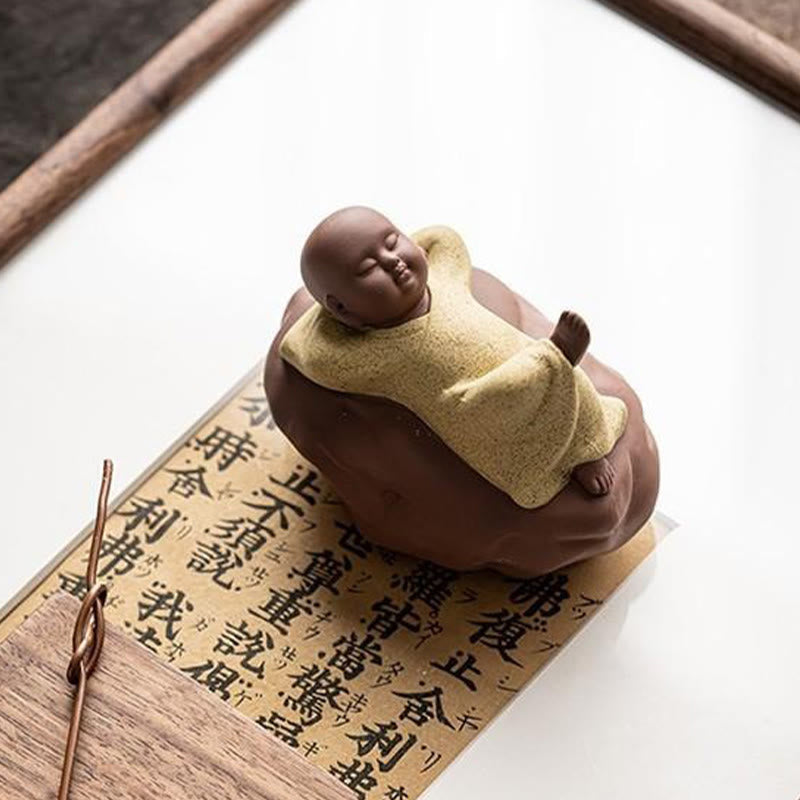 Looking Up Resting Monk Ceramic Statue Compassion Home Decor – statue on coffee table, living room compassion centerpiece