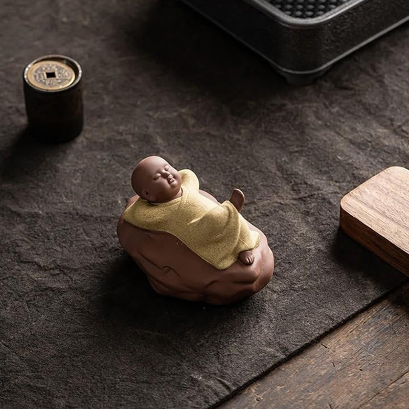 Looking Up Resting Monk Ceramic Statue Compassion Home Decor – monk hands resting detail, serene ceramic figurine gesture