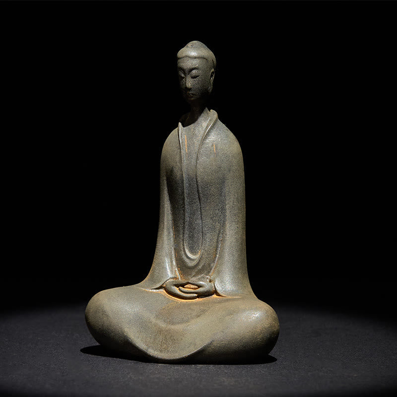 Sakyamuni Two Sizes Statue – pair displayed together on woven mat for harmonious shrine