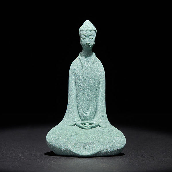 Sandstone Meditation Buddha Desk Statue – front view in sage-green sandstone, peaceful zen