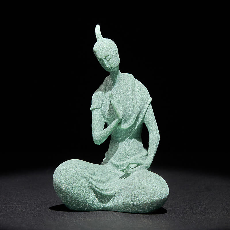 Sandstone Listening Buddha Statue – front view of meditative figure in sage-green sandstone, studio light Main image