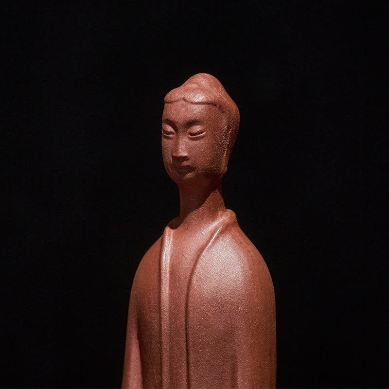 Purple Clay Formless Buddha Desk Decoration – Side closeup of face and shoulders showing clay grain, macro