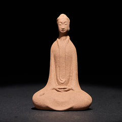 Ceramic Sitting Buddha Prayer Statue – Front studio view of matte ceramic finish and robe lines, minimalist