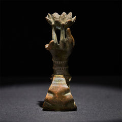 Buddha Hand Lotus Alloy Statue – Back view revealing lotus bloom and hand silhouette, meditation decor