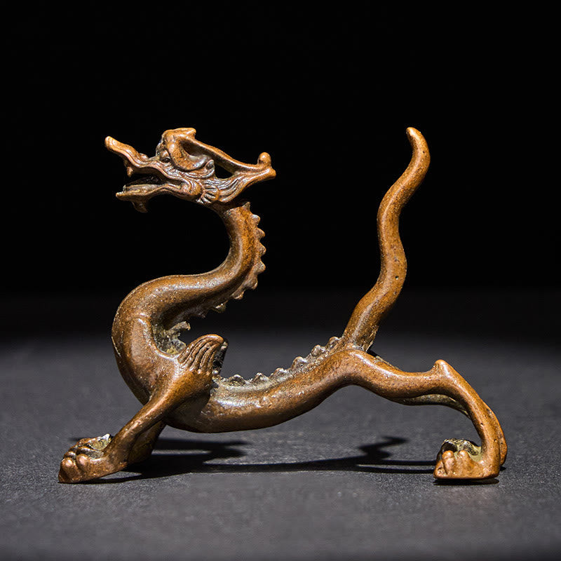 Mini Dragon Alloy Luck Protection Home Decoration – antique gold dragon figurine front view, Prosperity