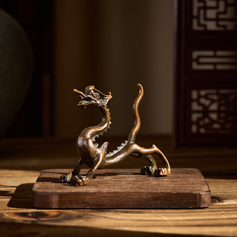 Mini Dragon Alloy Luck Decoration – placed on bookshelf in modern living room setting, Luck