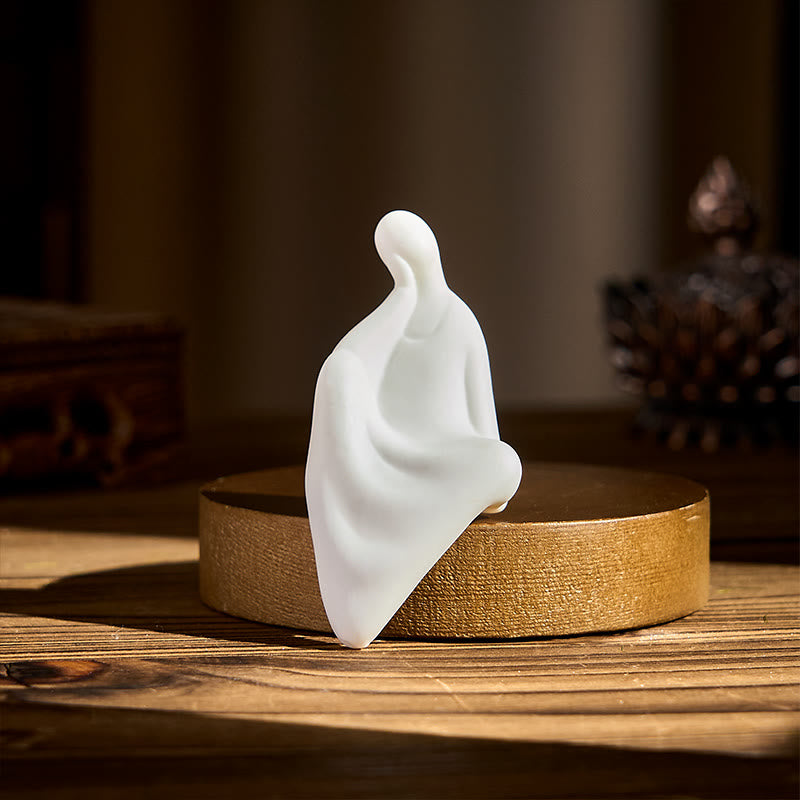 Formless Buddha Ceramics Wenge Wood Desk Serenity Decoration – ceramic buddha face close-up, smooth white porcelain sculpture