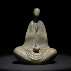 Iron Powder Formless Buddha Statue – front meditating figure with incense holder, dark studio background, zen mindfulness