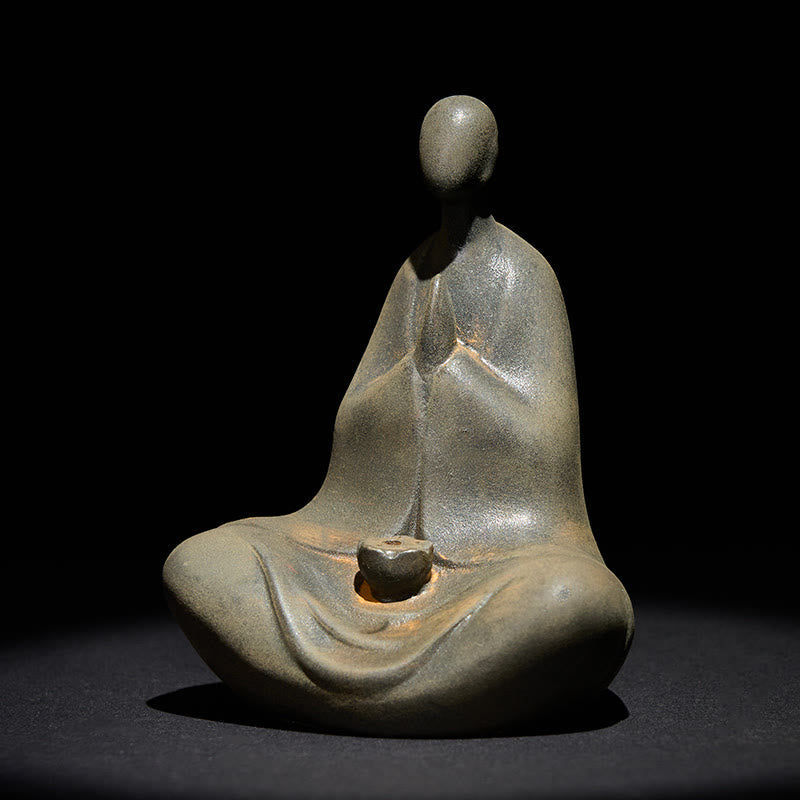 Iron Powder Formless Buddha Statue – angled side view showing folded hands and incense holder, detailed craftsmanship