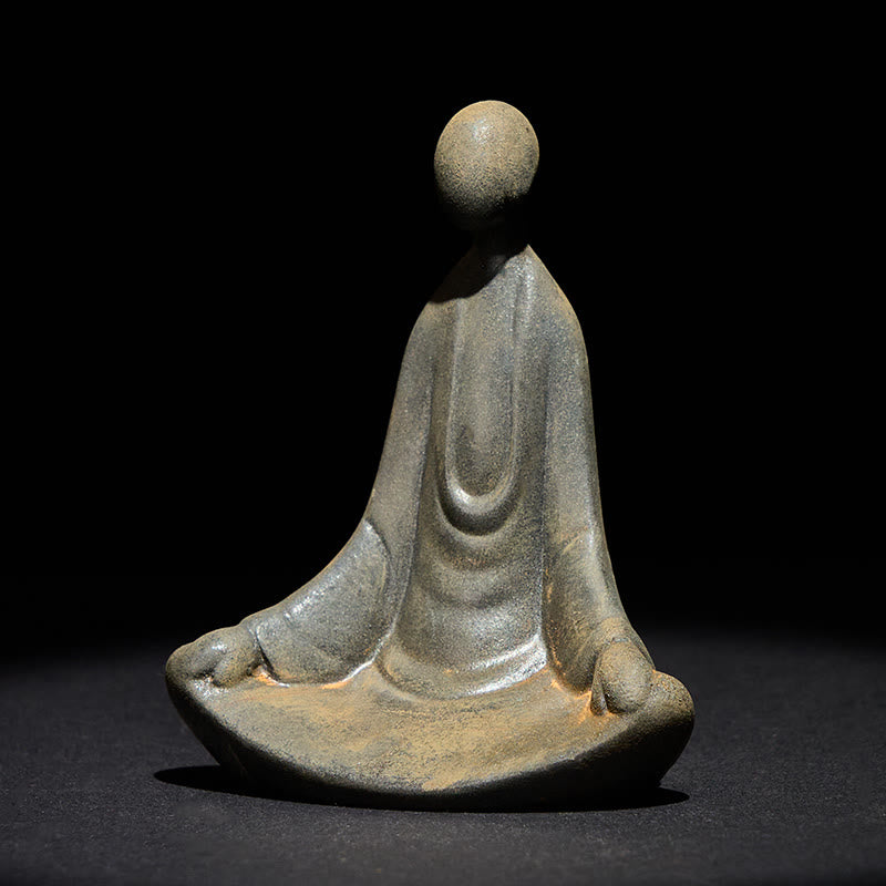 Iron Powder Sitting Formless Buddha Statue – front view in meditation pose, textured iron surface, studio