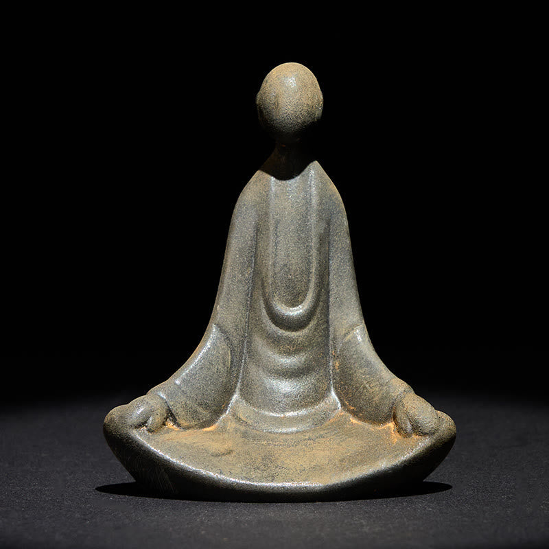 Iron Powder Sitting Formless Buddha Statue – centered front view meditating, matte iron finish, studio