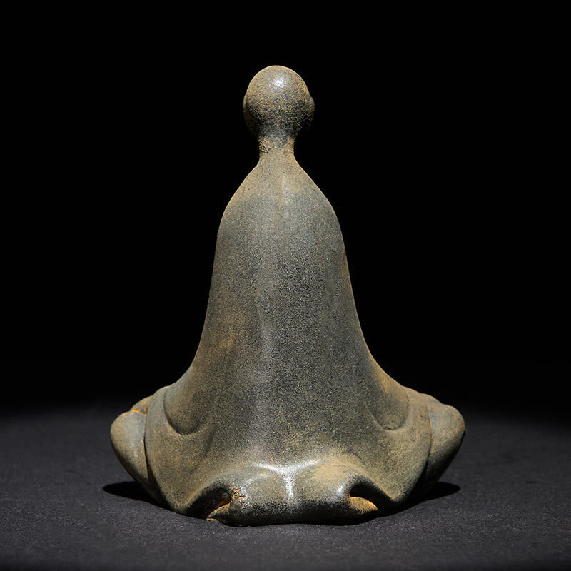 Iron Powder Sitting Formless Buddha Statue – back view of seated robe drape, iron powder texture