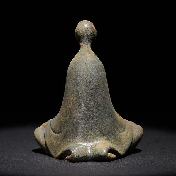 Iron Powder Sitting Formless Buddha Statue – back view of seated robe drape, iron powder texture