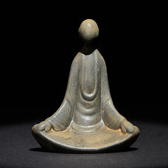Iron Powder Sitting Formless Buddha Statue – centered front view meditating, matte iron finish, studio