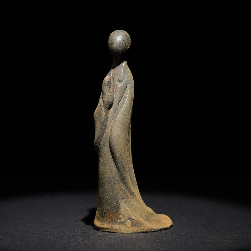 Iron Powder Formless Buddha Statue – left side view with prayer hands, textured iron finish, studio light