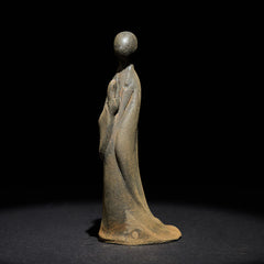 Iron Powder Formless Buddha Statue – left side view with prayer hands, textured iron finish, studio light