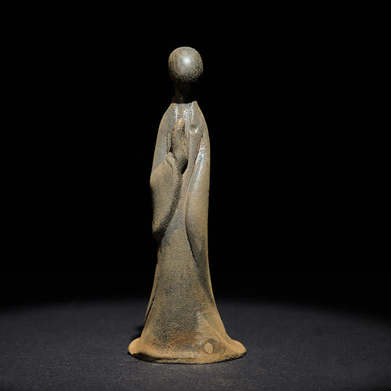 Iron Powder Formless Buddha Statue – front view standing in prayer pose, matte iron powder texture