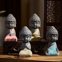 Tathagata Buddha Purple Clay Serenity Desk Decoration Statue – purple clay buddha statue front view, zen desk decor sculpture