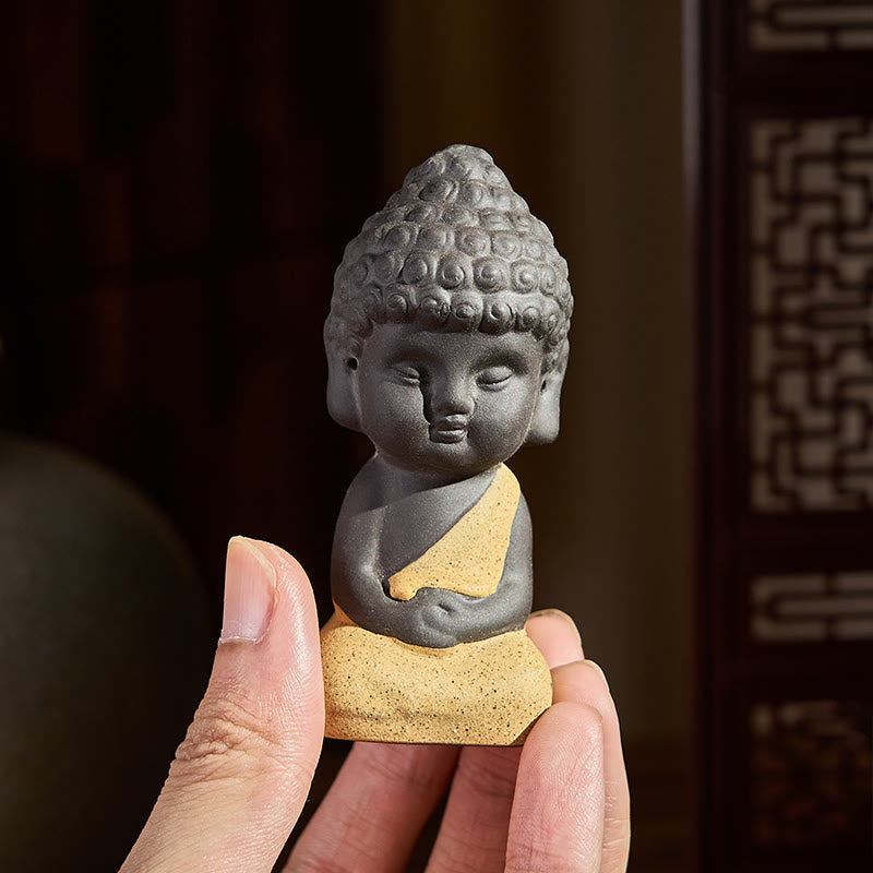 Tathagata Buddha Purple Clay Serenity Desk Decoration Statue – statue on office desk setting, professional serenity decor