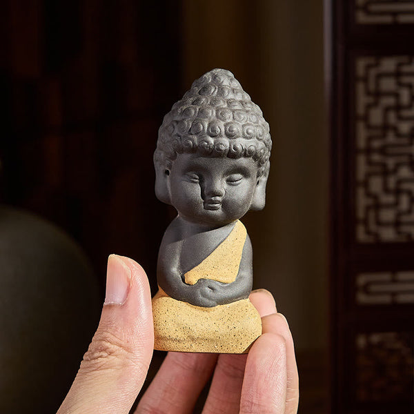 Tathagata Buddha Purple Clay Serenity Desk Decoration Statue – statue on office desk setting, professional serenity decor
