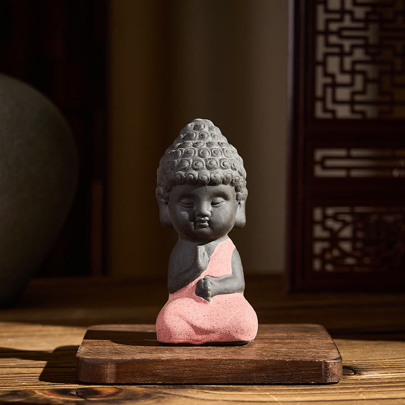 Tathagata Buddha Purple Clay Desk Statue – side profile of tathagata buddha, serene clay figurine decoration