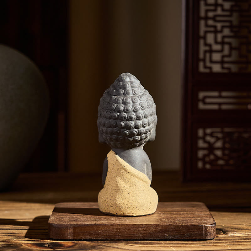Tathagata Buddha Purple Clay Serenity Desk Decoration Statue – purple clay texture detail, yixing style ceramic buddha