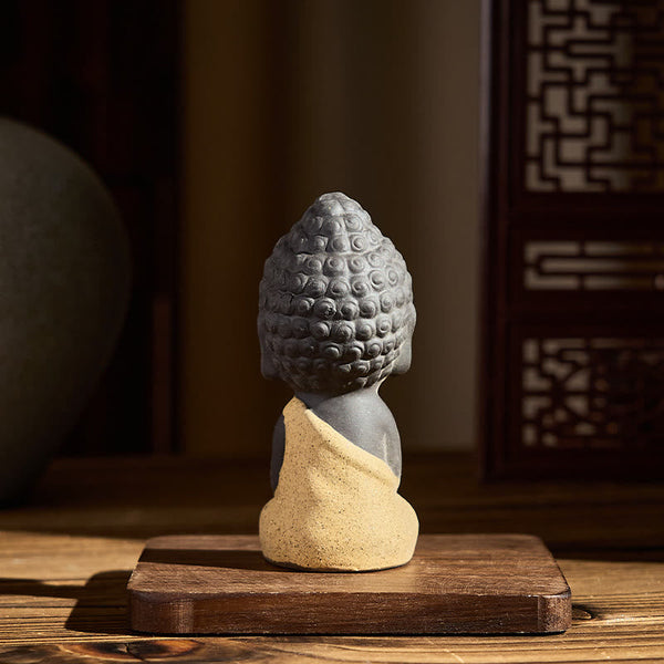 Tathagata Buddha Purple Clay Serenity Desk Decoration Statue – purple clay texture detail, yixing style ceramic buddha