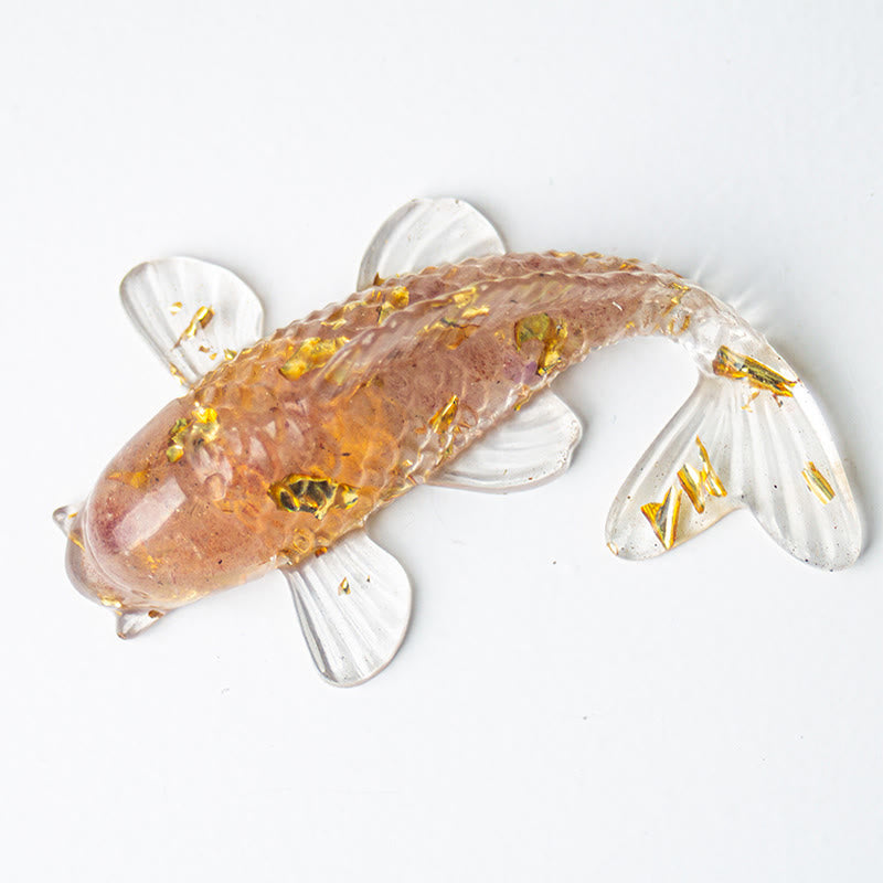 Koi Fish Crystal Chip Resin Decoration – blush pink peach glass koi fish with gold leaf and frosted fins on white