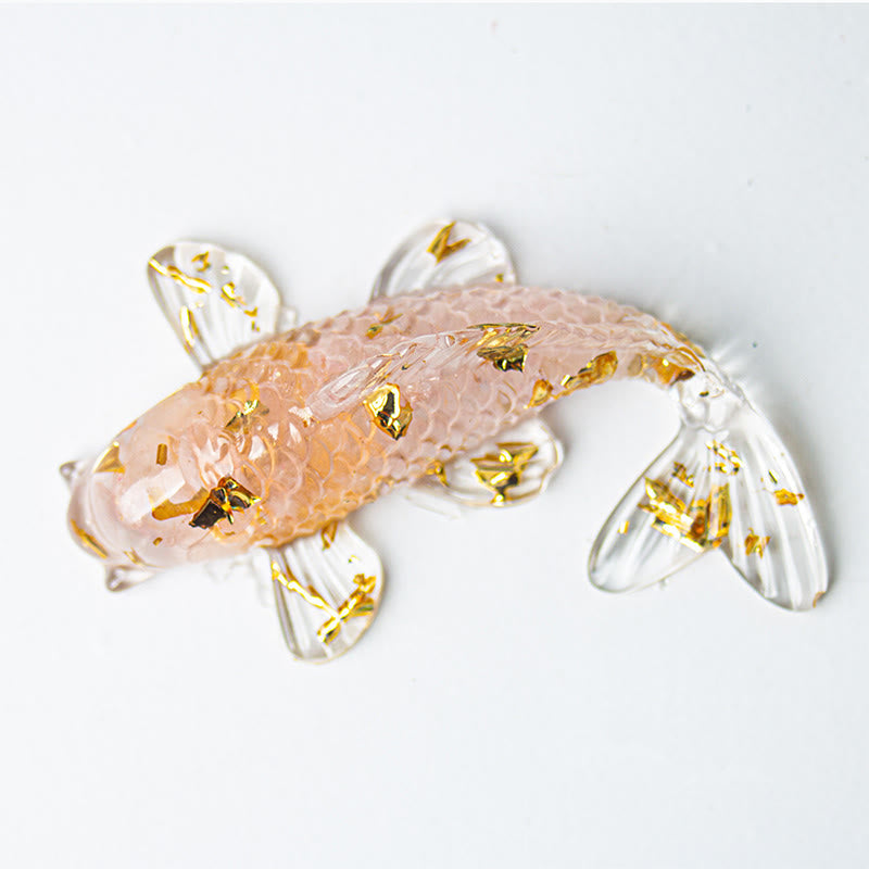 Koi Fish Crystal Chip Resin Decoration – emerald green glass koi fish with gold leaf accents and textured scales on white